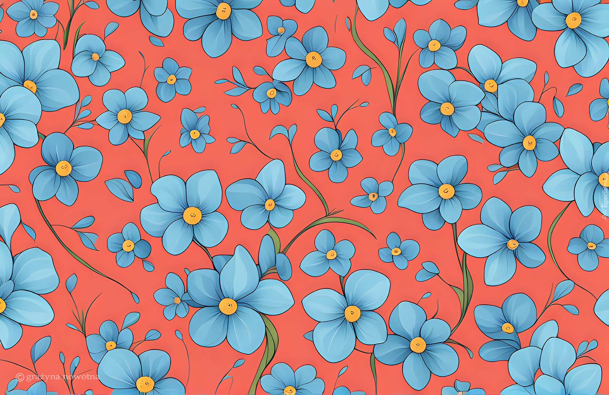 Niebieskie, Kwiaty, Grafika, Tekstura