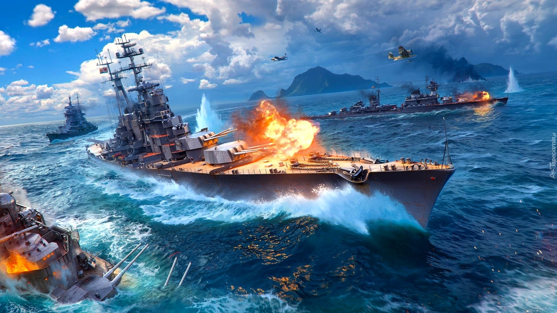 World of Warships, Morze, Okręty, Wojenne, Ogień