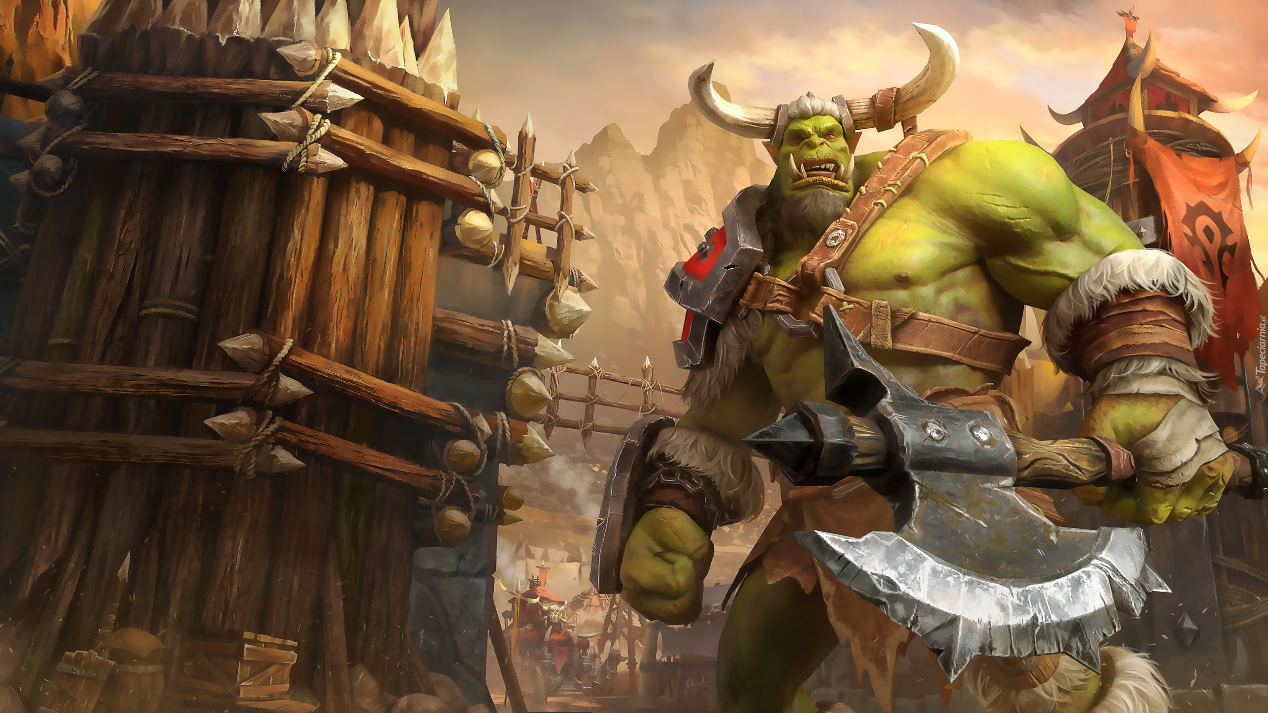 Gra, Warcraft III Reforged, Postać, Axes, Ork, Topór, Rogi, Sztandar, Wieże