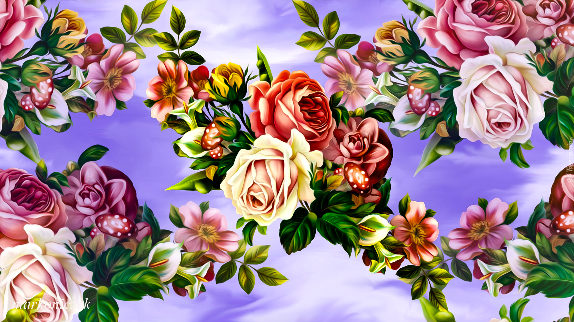 Kwiaty, Różnobarwne, Róże, Grafika