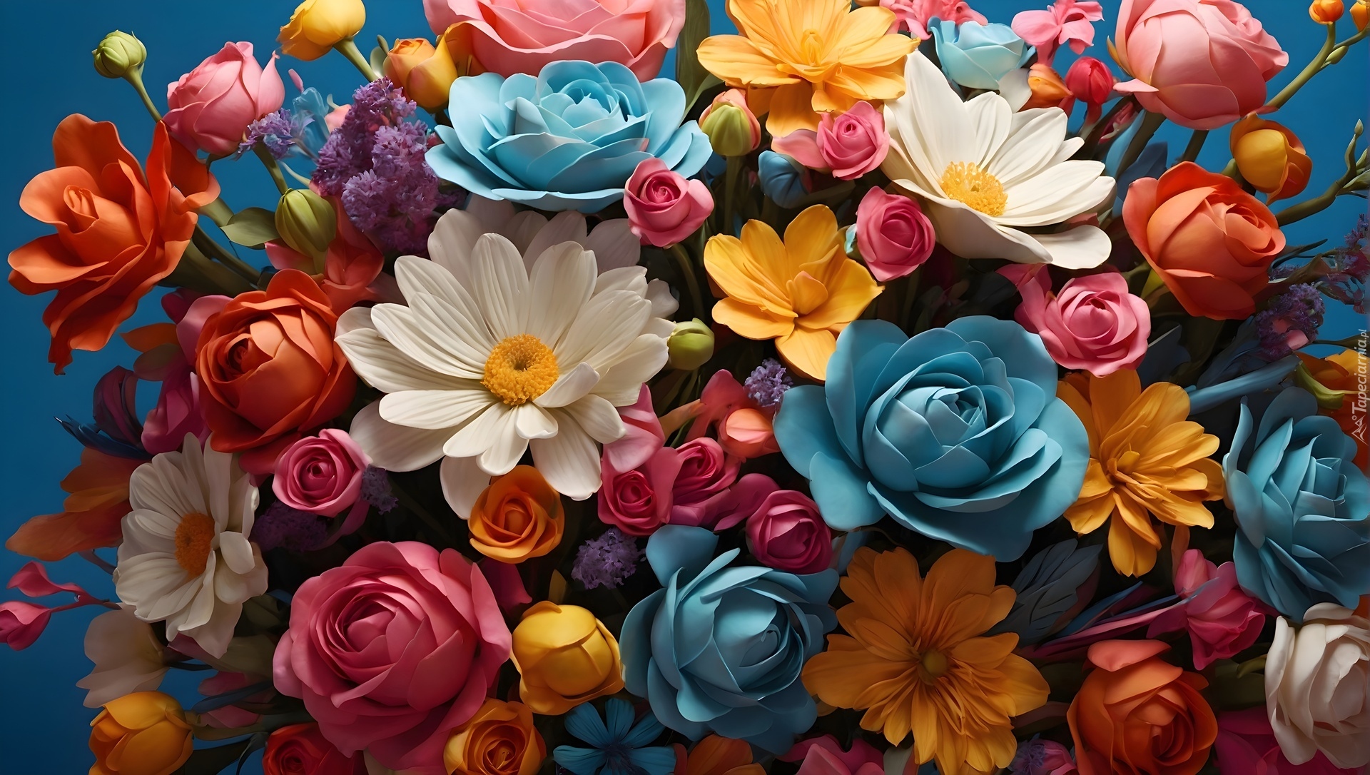 Kwiaty, Kolorowe, Róże, Gerbery, Grafika