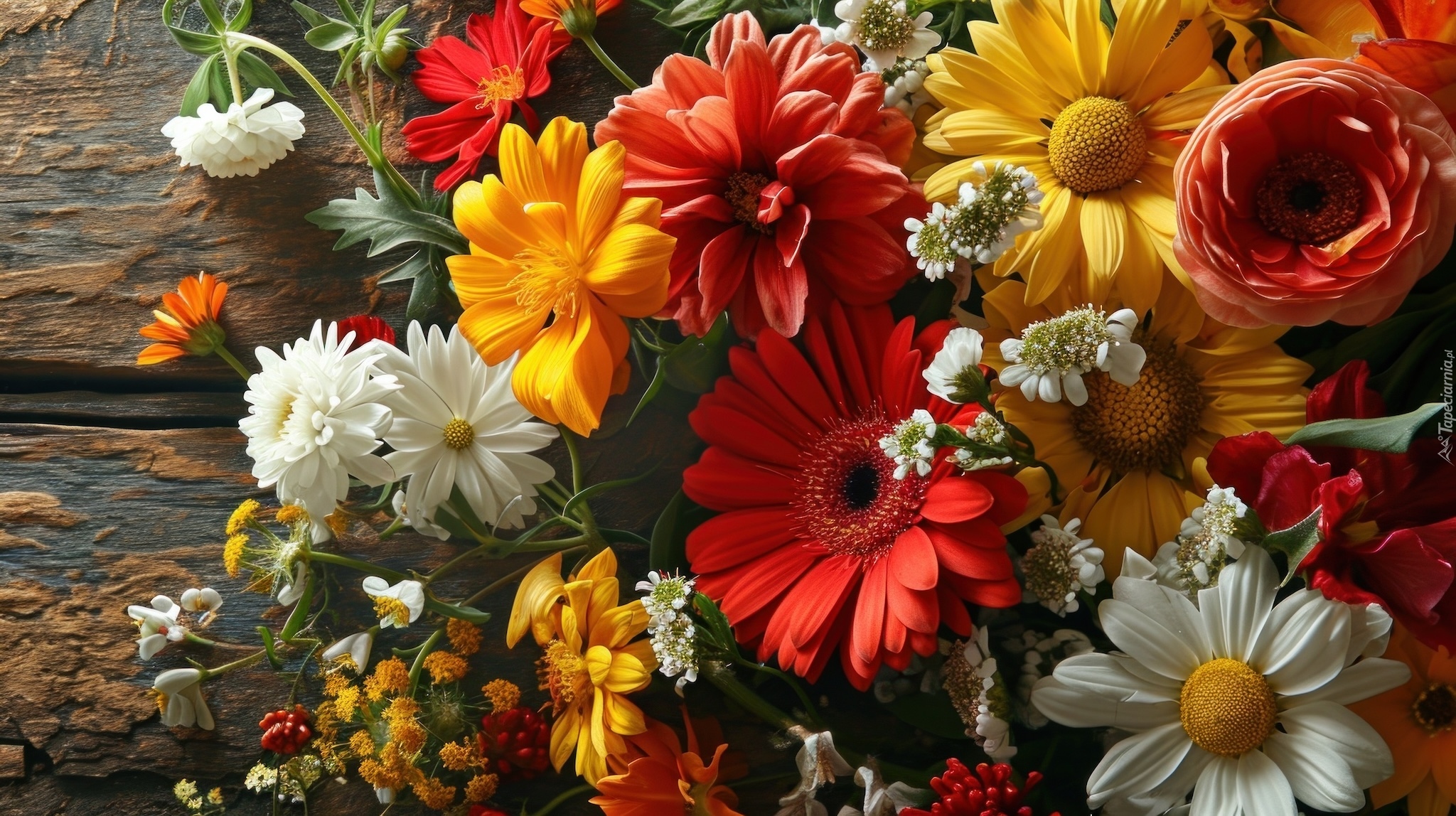 Kwiaty, Kolorowe, Gerbery, Deski Kwiat