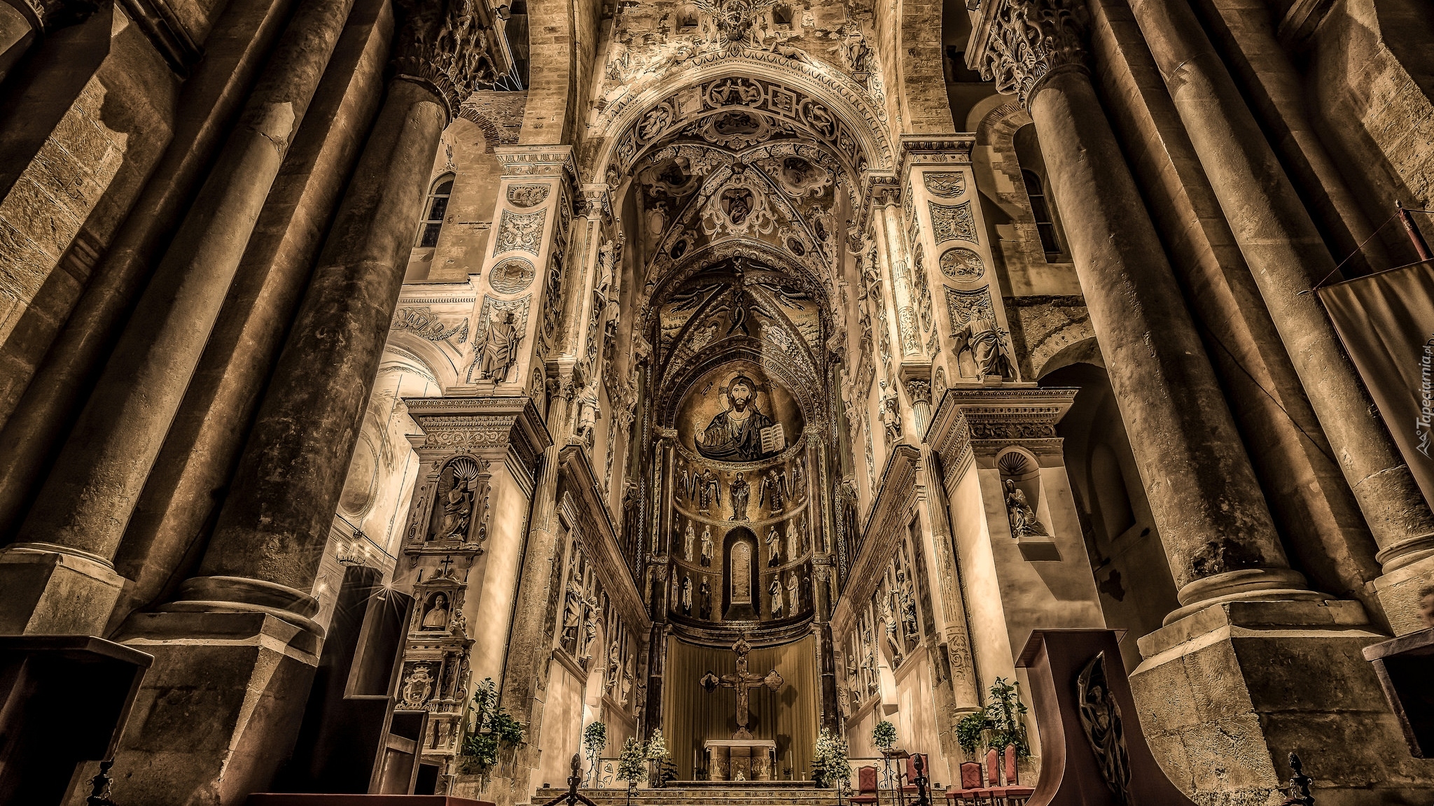 Włochy, Sycylia, Monreale, Katedra Santa Maria Nuova, Zabytek, Wnętrze