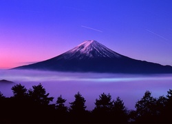 Wulkan, Fudżi, Chmury, Drzewa