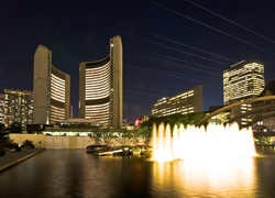 Toronto, Woda, Fontanna, Architektura, Noc