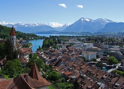 Panorama, Miasta, Rzeka, Jezioro, Góry