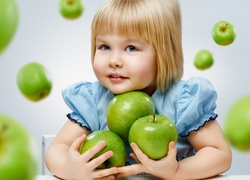 Dziewczynka, Zielone, Jabłka