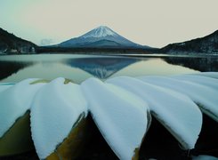 Zima, Jezioro, Góra, Fuji, Japonia