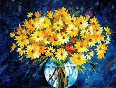 Obraz, Reprodukcja, Żółte, Kwiaty, Bukiet, Leonid Afremov