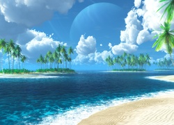 Plaża, Morze, Wyspy, Palmy