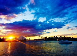 Australia, Sydney, Zachód, Słońca, Most, Sydney Opera House, Statek
