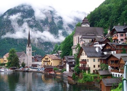 Jezioro, Góry, Zabudowanie, Hallstatt, Austria