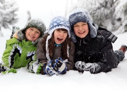 Troje, Dzieci, Zima, Śnieg, Zabawa