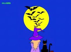Halloween,kot , księżyc