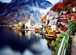 Góry, Jezioro, Jesień, Hallstatt, Austria