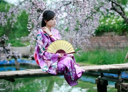 Japonka, Ogród, Kimono, Wachlarz