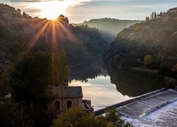 Hiszpania, Toledo, Rzeka Tag, Góry, Wschód Słońca