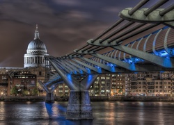 Most Millenium, Rzeka, Miasto nocą, Londyn, Anglia