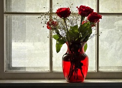 Kompozycja, Bukiet Kwiatów, Róże, Wazon, Okno