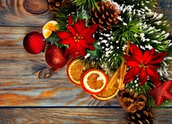 Boże Narodzenie, Dekoracja, Gałązki, Szyszki, Pomarańcze