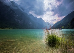 Góry, Jezioro, Łódki, Szwajcaria