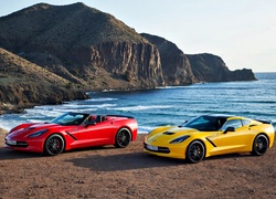 Góry, Morze, żółty, Czerwony, Samochód, Corvette, C7