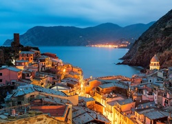 Domy, Góry, Morze, Vernazza, Włochy, Wybrzeże