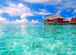 Domki, Morze, Chmury, Malediwy