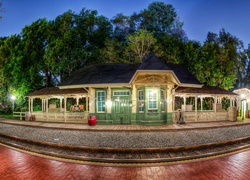 Dworzec, Tory, Kolejowe, Drzewa, Disneyland, Kalifornia