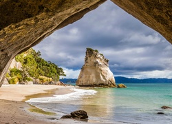 New Zealand, Morze, Plaża, Skała