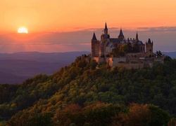 Niemcy, Bawaria, Zamek Neuschwanstein, Zachód słońca