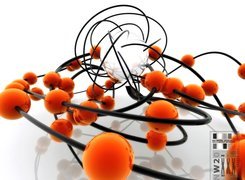 3D, Wektorowa,pomarańczowe, orbity
