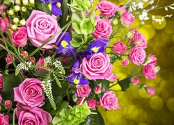 Kwiaty, Bukiet, Róże, Irysy