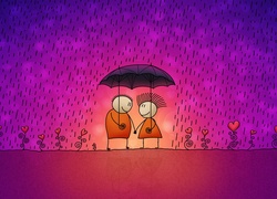 Para, Miłość, Szczęście, Parasol, Deszcz