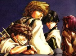 Saiyuki, fioletowe tło, postacie