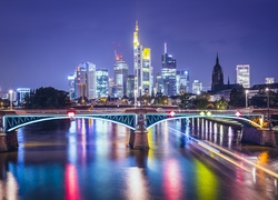 Frankfurt, Noc, Most, Rzeka, Kolorowe, Światła