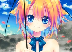 Dziewczyna, Kokarda, Parasolka, Niebo, Chmury, Manga, Anime