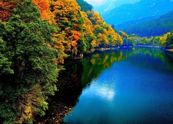 Jezioro, Lasy, Góry, Jesień