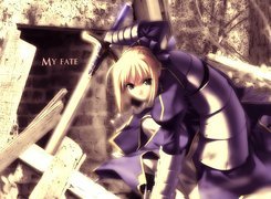 Fate Stay Night, kopalnia, wejście, kobieta, miecz