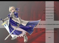 Fate Stay Night, krzyż, dziewczyna, miecz, suknia, zbroja