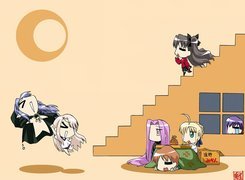 schody, ludzie, okno, Fate Stay Night, karton