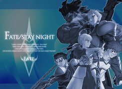 Fate Stay Night, ludzie, miecz, kij, postać, logo, napisy