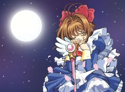 Cardcaptor Sakura, sen, dziewczya, kij, księżyc