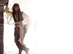 białe, tło, mur, Piraci Z Karaibów, Johnny Depp