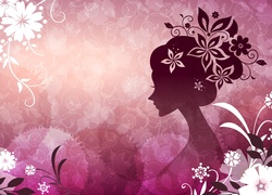 Kobieta, Różowo, Białe, Kwiaty