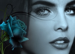 Kobieta, Niebieska, Róża, Grafika