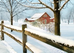 Zima, Płot, Śnieg, Droga, Dom, Drzewa