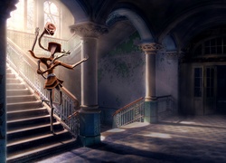 Abstrakcyjna kobieca postać schodząca po schodach