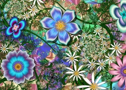 Abstrakcyjne kolorowe kwiaty w grafice