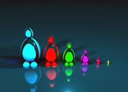 Abstrakcyjne kolorowe pingwiny w 3D
